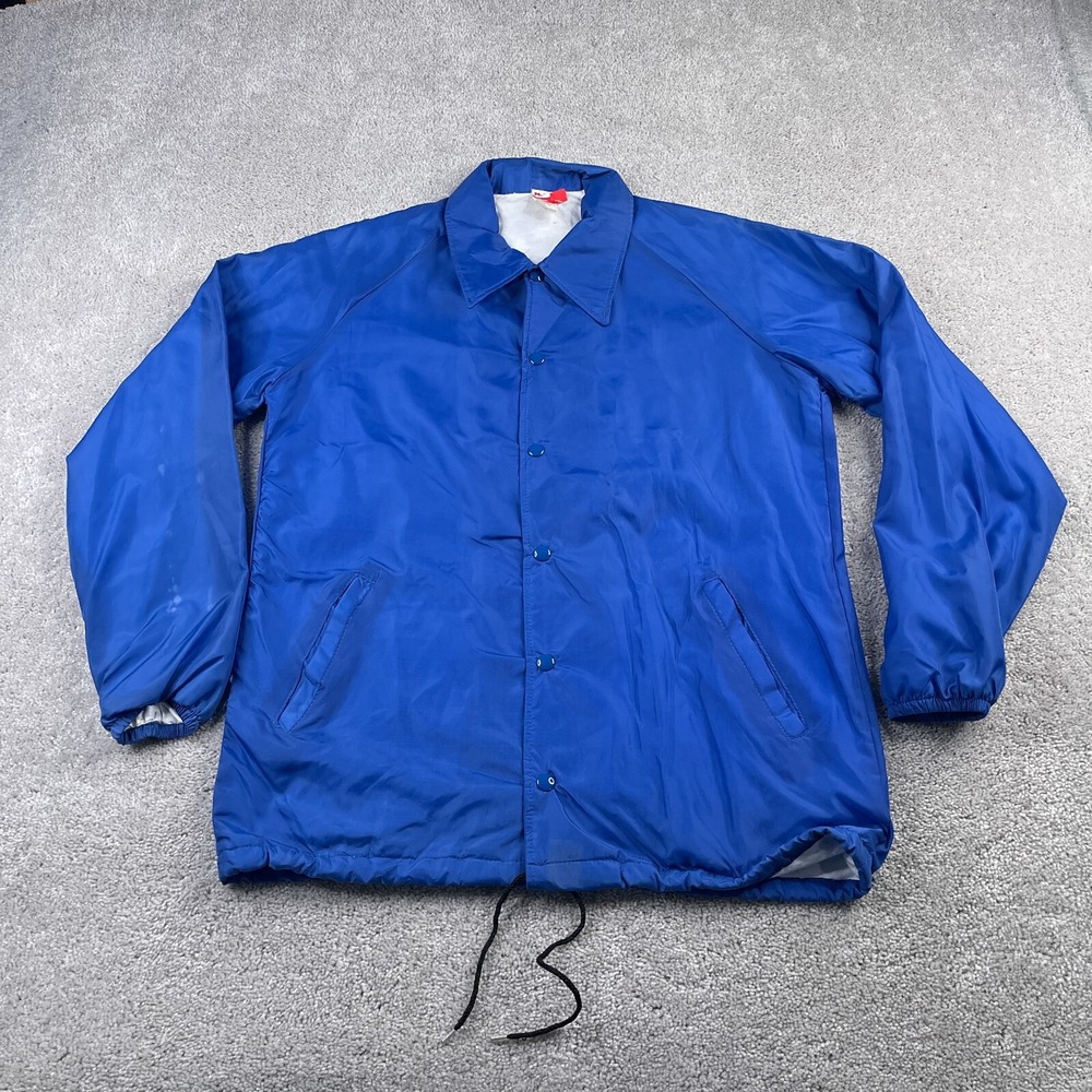 VINTAGE Mason Jacket Mens Medium Blue Warm Up Lined Satin Windbreaker 80s‎